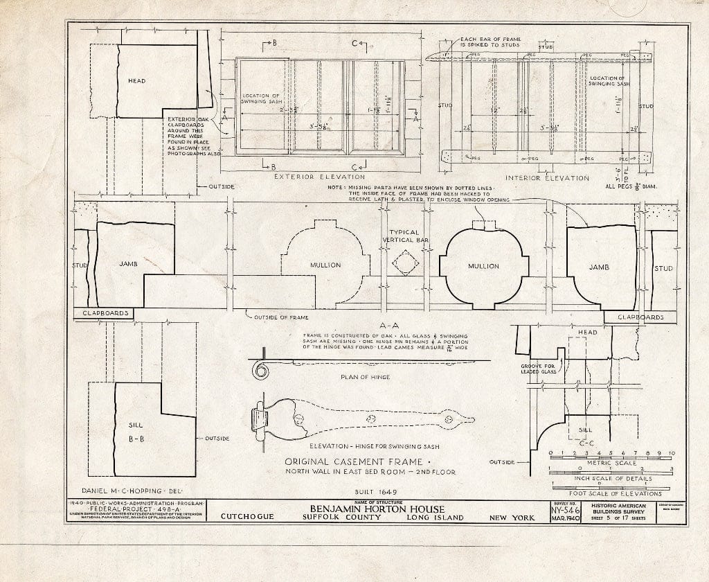 Blueprint HABS NY,52-Cutch,1- (Sheet 5 of 17) - Horton-Wickham-Landon House, Kings Highway (Moved from NY, Southhold), Cutchogue, Suffolk County, NY