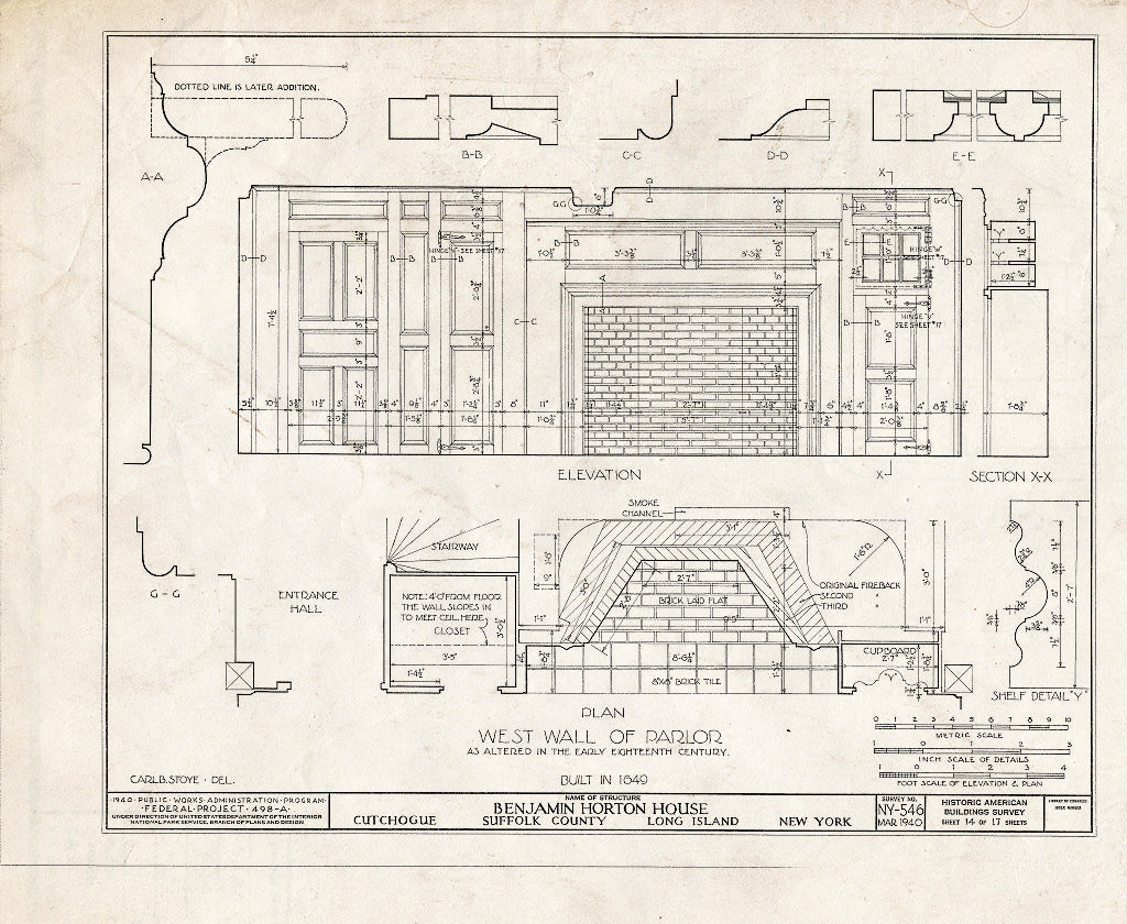 Blueprint HABS NY,52-Cutch,1- (Sheet 14 of 17) - Horton-Wickham-Landon House, Kings Highway (Moved from NY, Southhold), Cutchogue, Suffolk County, NY