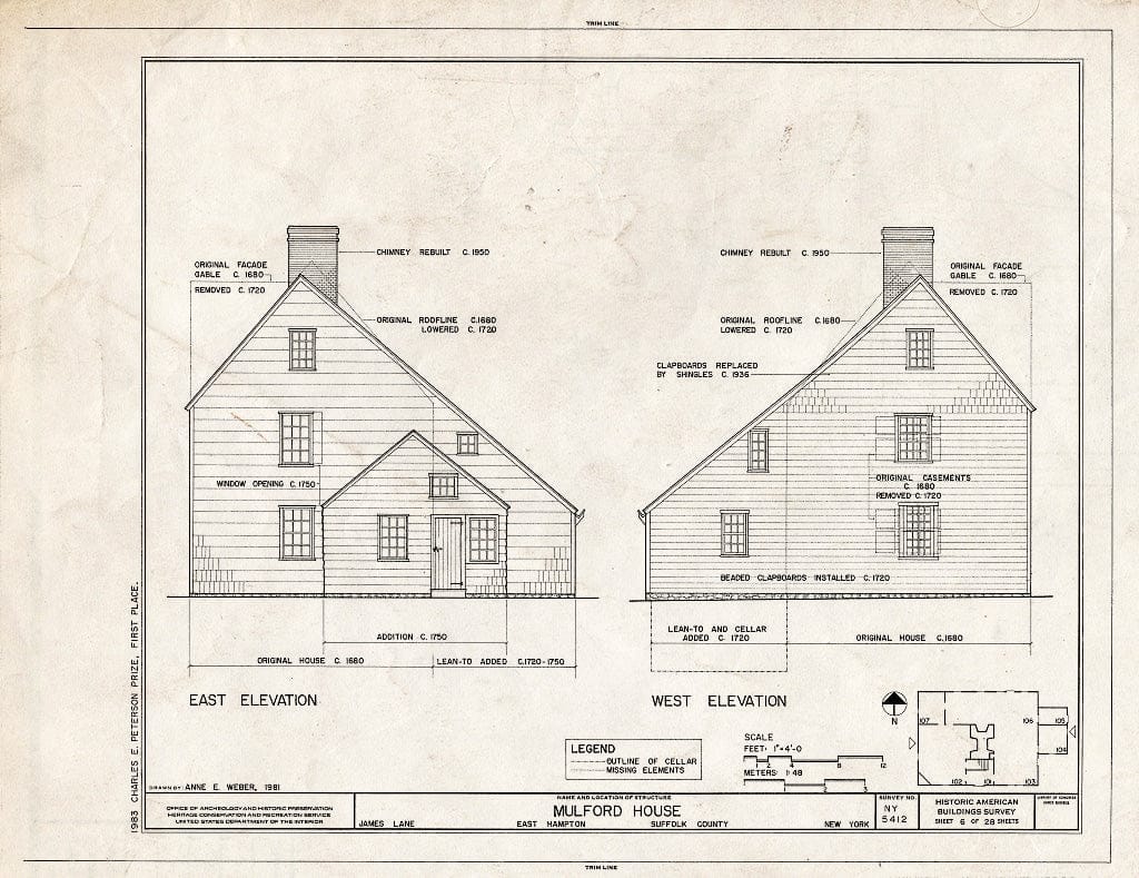 Blueprint HABS NY,52-HAMTE,7- (Sheet 6 of 28) - Mulford House, James Lane, East Hampton, Suffolk County, NY