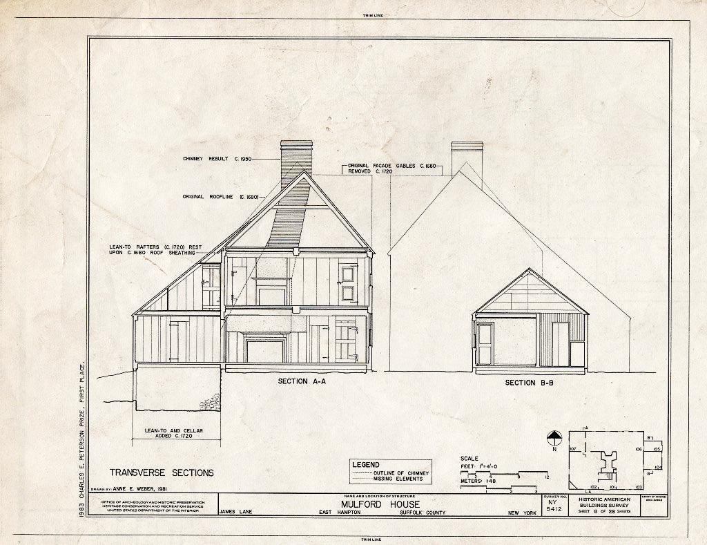Blueprint HABS NY,52-HAMTE,7- (Sheet 8 of 28) - Mulford House, James Lane, East Hampton, Suffolk County, NY