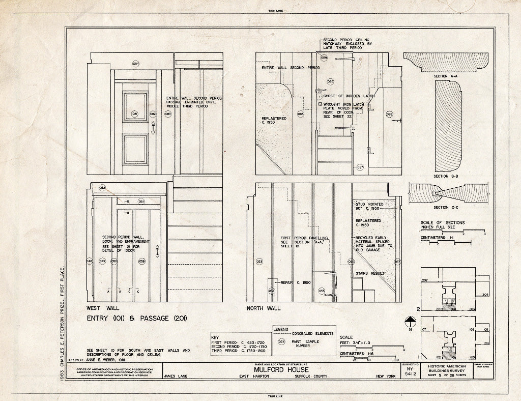 Blueprint HABS NY,52-HAMTE,7- (Sheet 9 of 28) - Mulford House, James Lane, East Hampton, Suffolk County, NY
