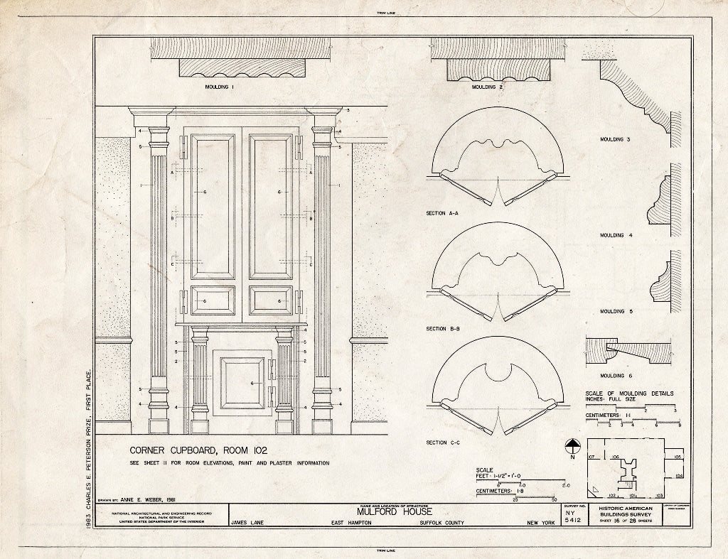 Blueprint HABS NY,52-HAMTE,7- (Sheet 16 of 28) - Mulford House, James Lane, East Hampton, Suffolk County, NY
