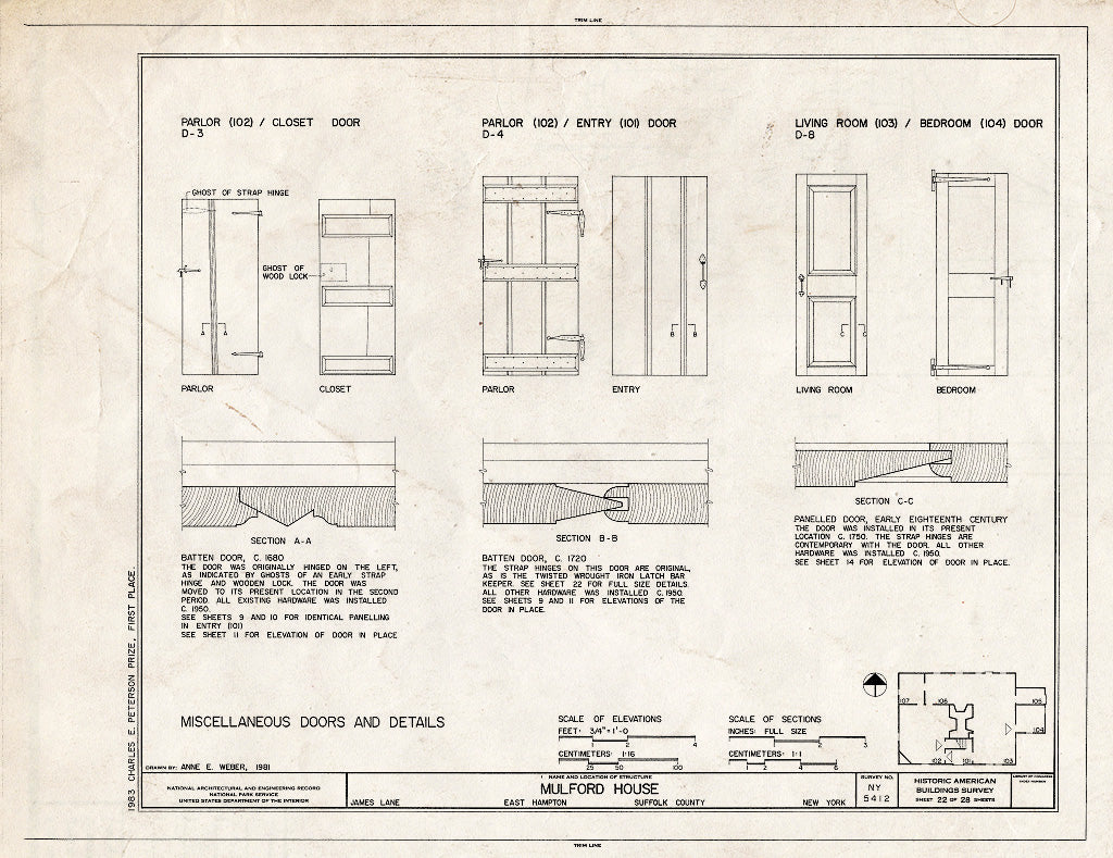 Blueprint HABS NY,52-HAMTE,7- (Sheet 22 of 28) - Mulford House, James Lane, East Hampton, Suffolk County, NY
