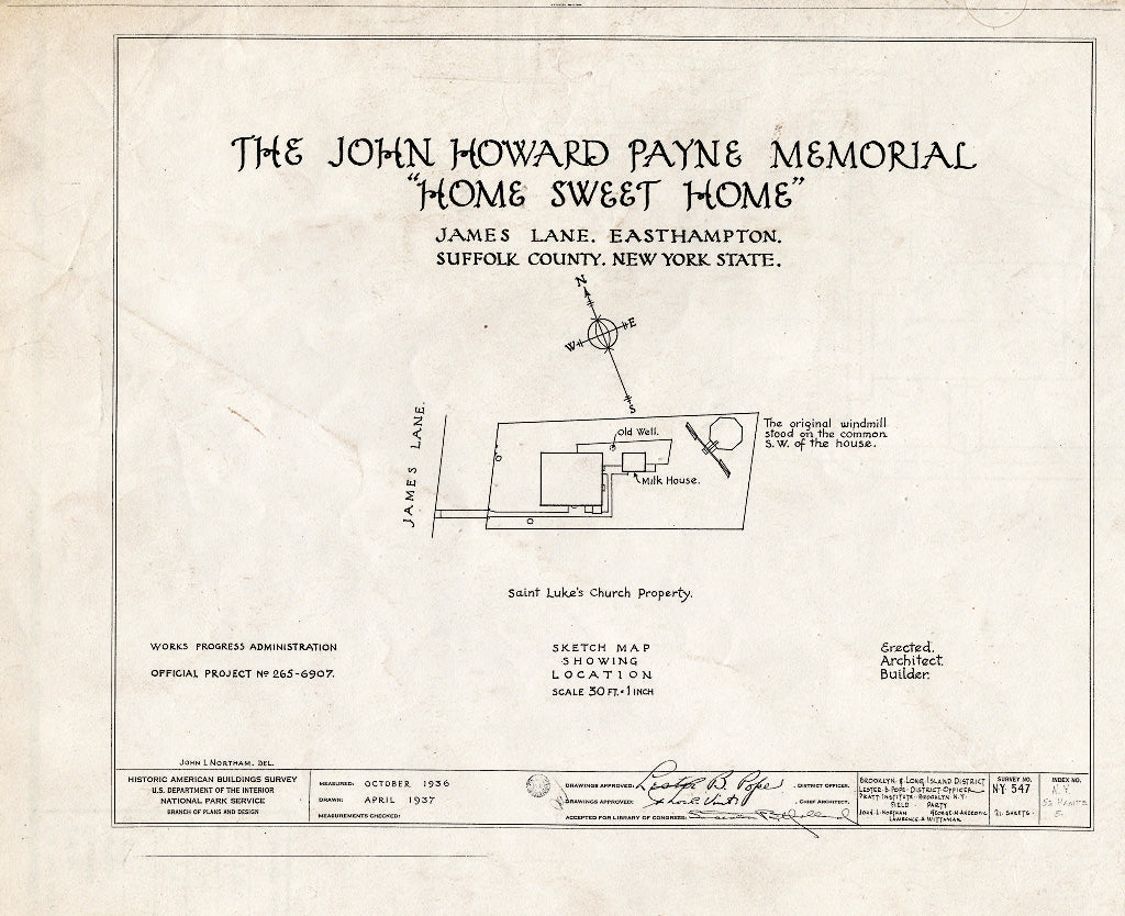 Blueprint HABS NY,52-HAMTE,5- (Sheet 0 of 21) - John Howard Payne Memorial, James Lane, East Hampton, Suffolk County, NY