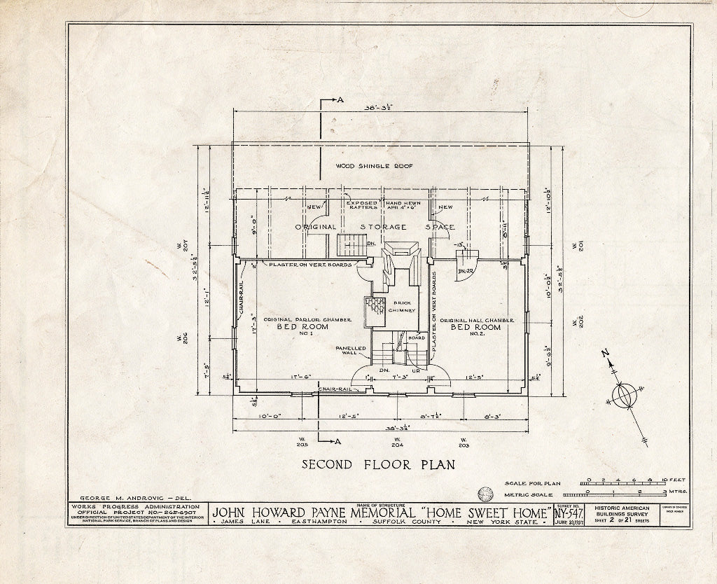 Blueprint HABS NY,52-HAMTE,5- (Sheet 2 of 21) - John Howard Payne Memorial, James Lane, East Hampton, Suffolk County, NY