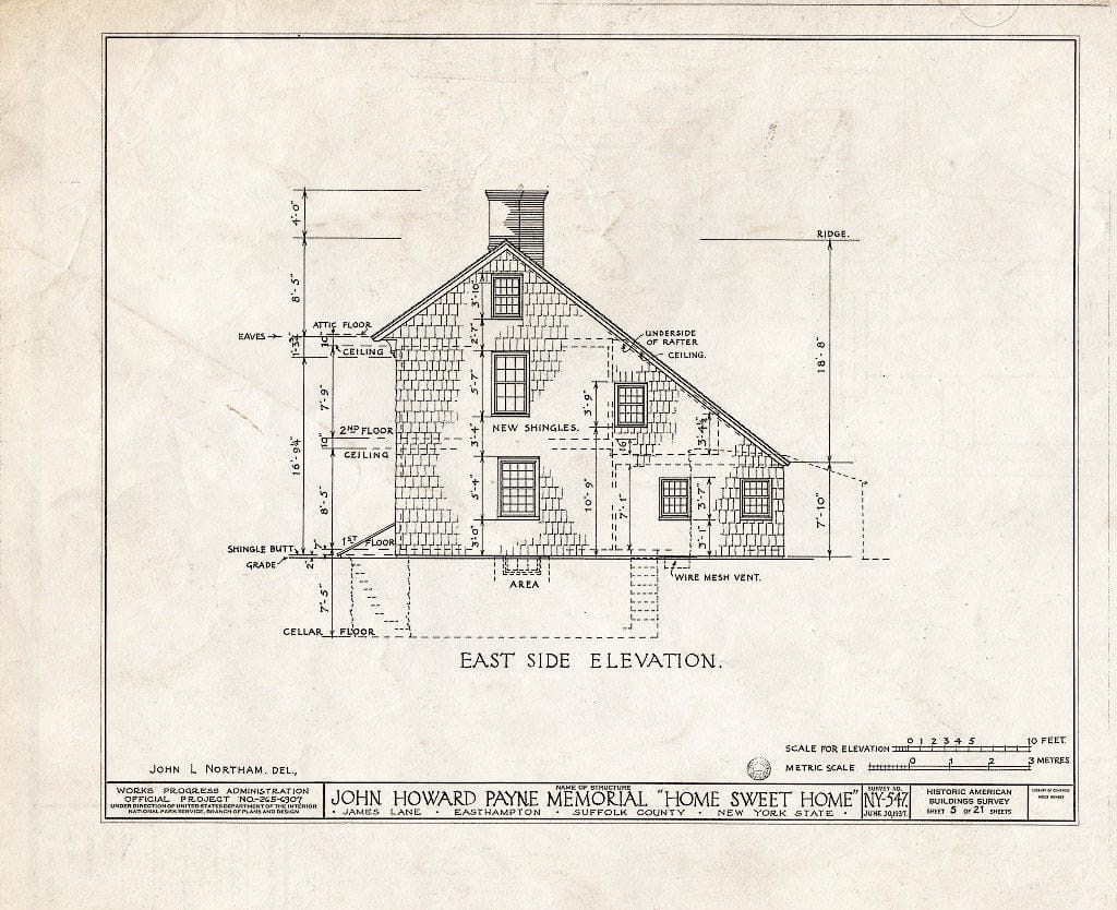 Blueprint HABS NY,52-HAMTE,5- (Sheet 5 of 21) - John Howard Payne Memorial, James Lane, East Hampton, Suffolk County, NY