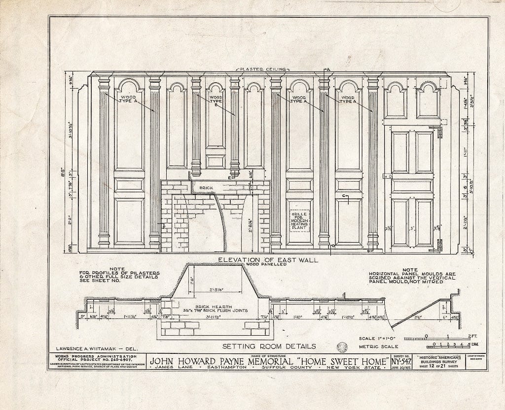 Blueprint HABS NY,52-HAMTE,5- (Sheet 12 of 21) - John Howard Payne Memorial, James Lane, East Hampton, Suffolk County, NY