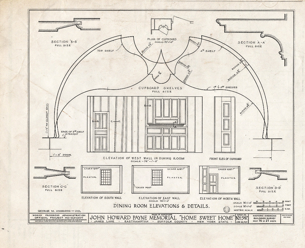 Blueprint HABS NY,52-HAMTE,5- (Sheet 16 of 21) - John Howard Payne Memorial, James Lane, East Hampton, Suffolk County, NY