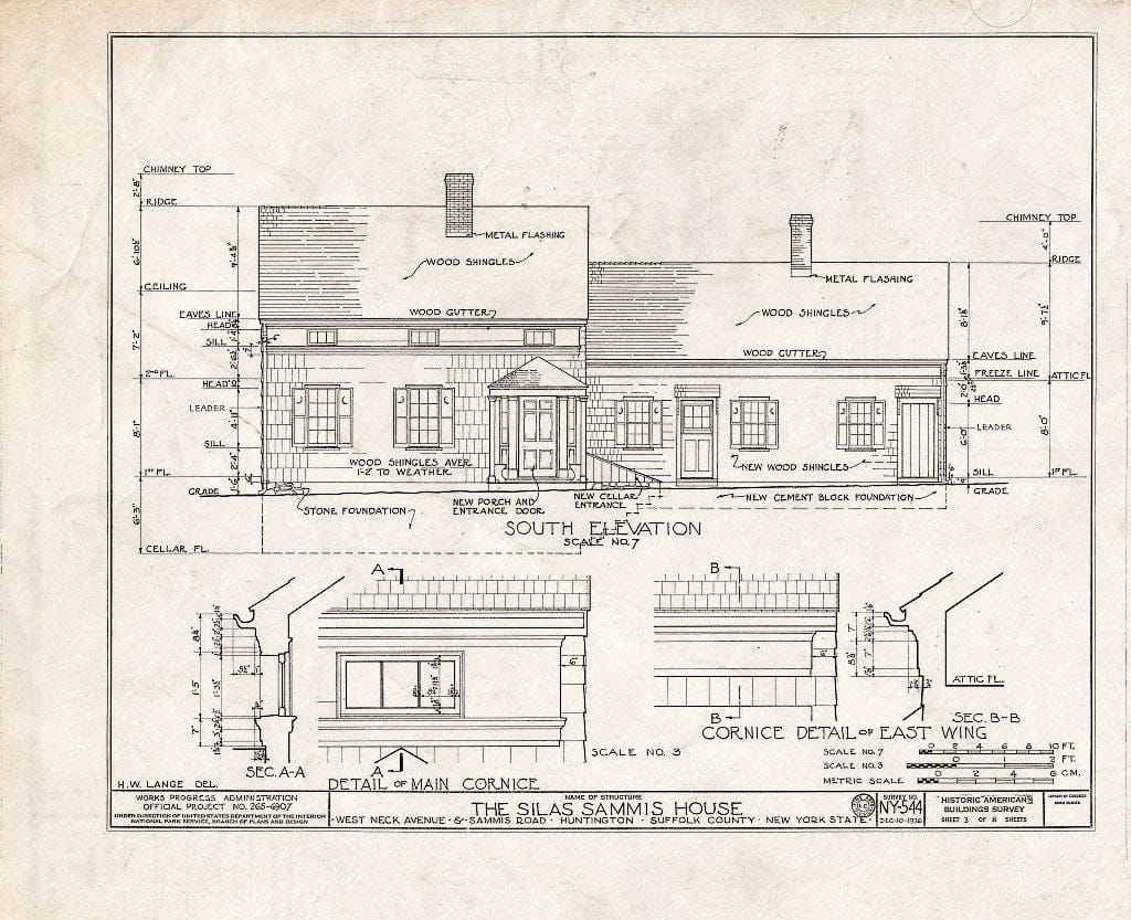 Blueprint HABS NY,52-HUNTO.V,1- (Sheet 3 of 8) - Silas Sammis House, West Neck Avenue & Sammis Road, Huntington, Suffolk County, NY