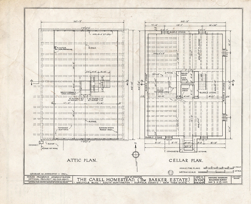 Blueprint HABS NY,52-Hunts,1- (Sheet 3 of 15) - Carll Homestead, Melville Boulevard, Huntington, Suffolk County, NY