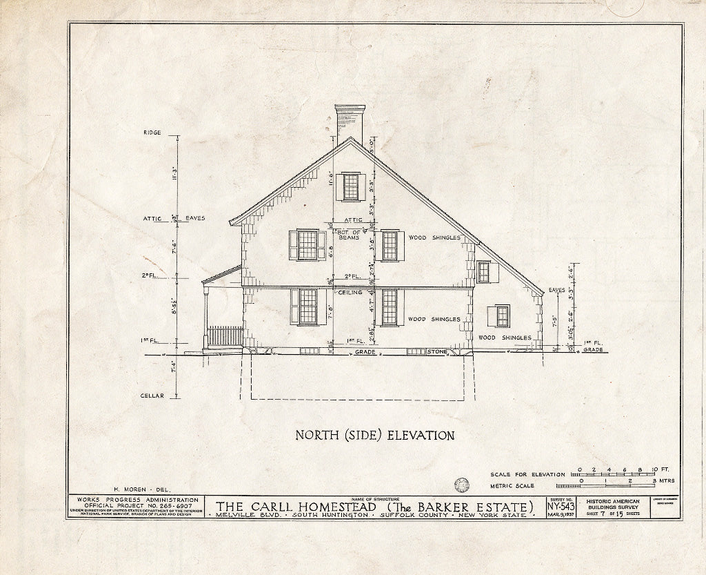Blueprint HABS NY,52-Hunts,1- (Sheet 7 of 15) - Carll Homestead, Melville Boulevard, Huntington, Suffolk County, NY