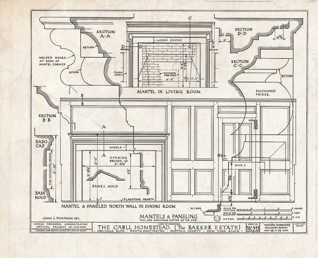 Blueprint HABS NY,52-Hunts,1- (Sheet 12 of 15) - Carll Homestead, Melville Boulevard, Huntington, Suffolk County, NY