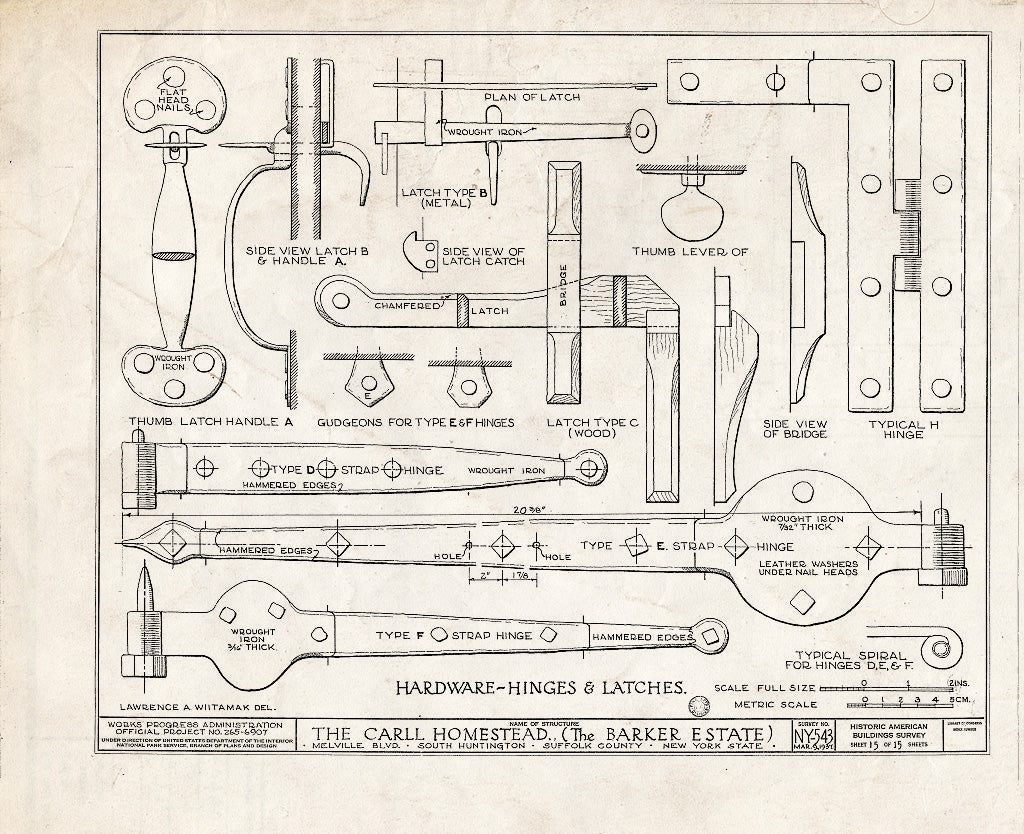 Blueprint HABS NY,52-Hunts,1- (Sheet 15 of 15) - Carll Homestead, Melville Boulevard, Huntington, Suffolk County, NY