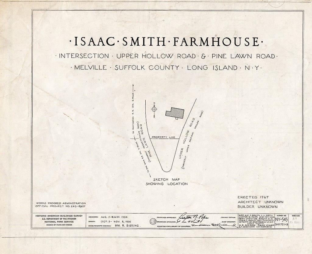 Blueprint HABS NY,52-MELV,1- (Sheet 0 of 3) - Isaac Smith Farmhouse, Upper Hollow & Pine Lawn Roads, Melville, Suffolk County, NY