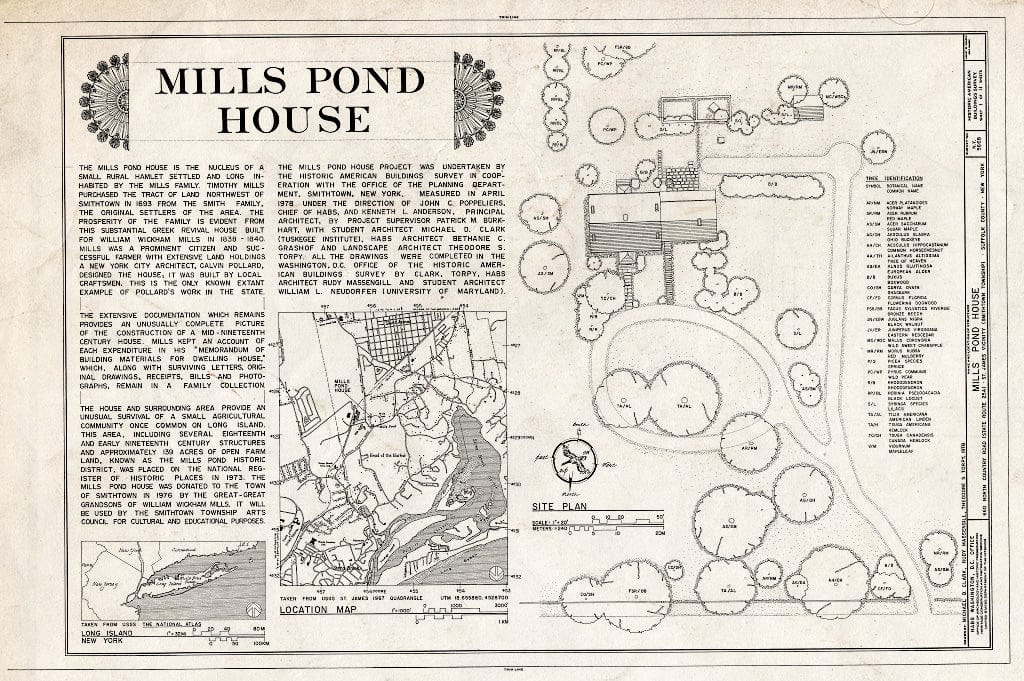 Blueprint HABS NY,52-STJAM.V,1- (Sheet 1 of 11) - Mills Pond House, 660 North Country Road (State Route 25A), Saint James, Suffolk County, NY
