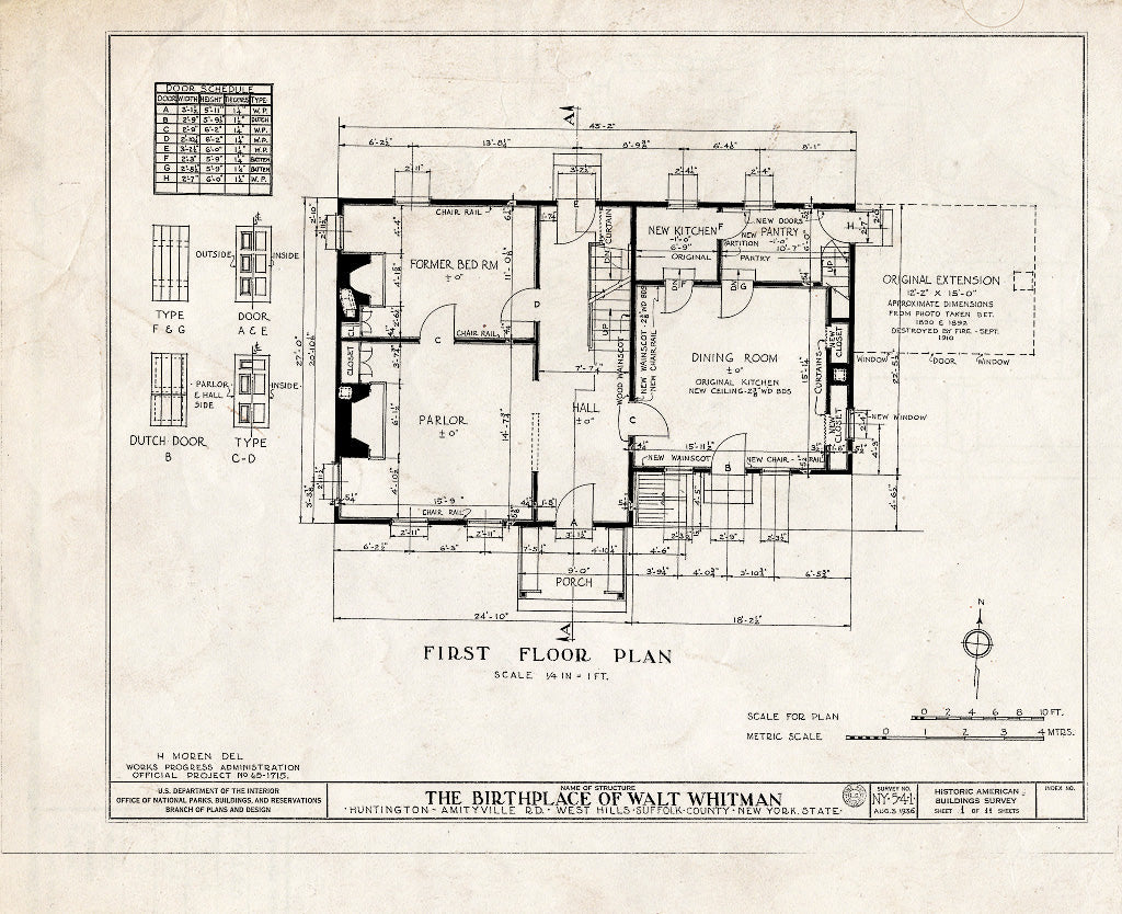 Blueprint HABS NY,52-WEHI,1- (Sheet 1 of 11) - Walt Whitman Birthplace, Amityville Road (State Route 110), West Hills, Suffolk County, NY