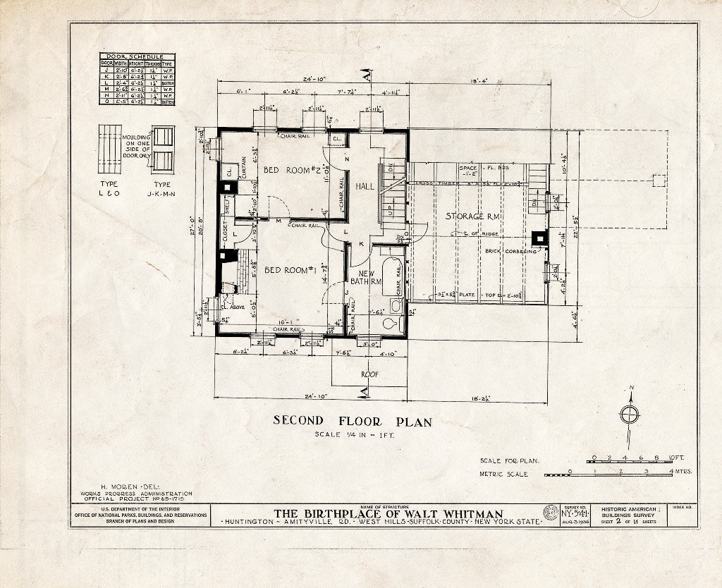 Blueprint HABS NY,52-WEHI,1- (Sheet 2 of 11) - Walt Whitman Birthplace, Amityville Road (State Route 110), West Hills, Suffolk County, NY