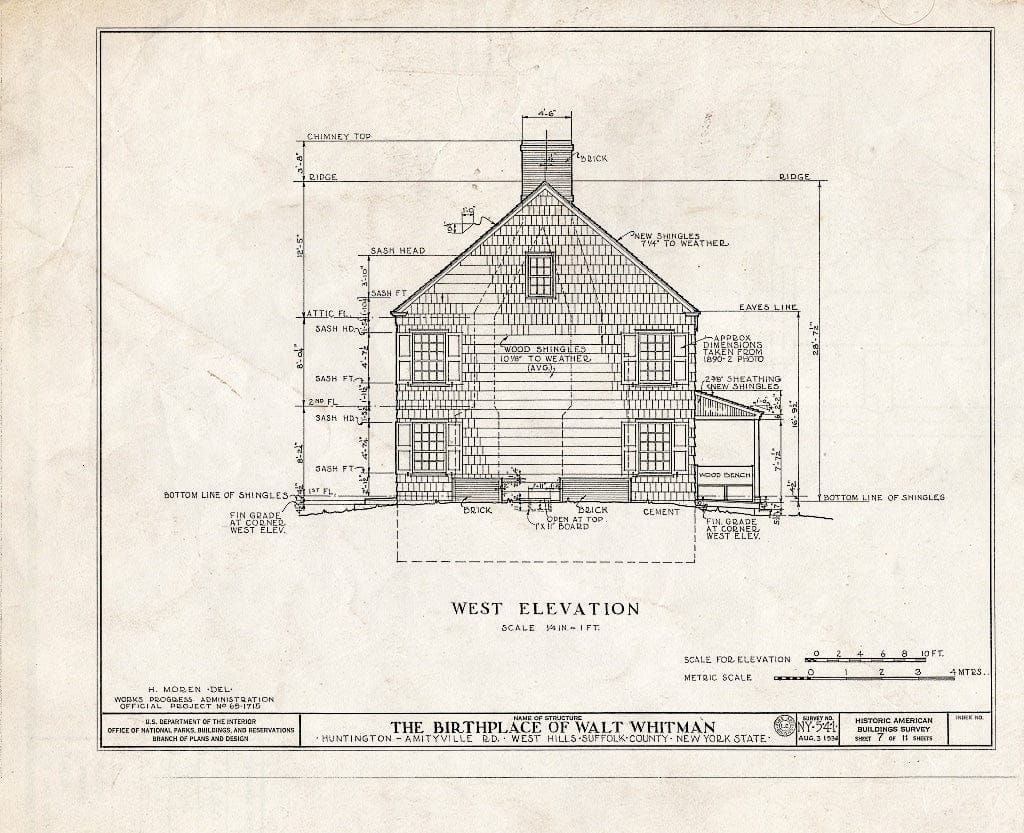 Blueprint HABS NY,52-WEHI,1- (Sheet 7 of 11) - Walt Whitman Birthplace, Amityville Road (State Route 110), West Hills, Suffolk County, NY