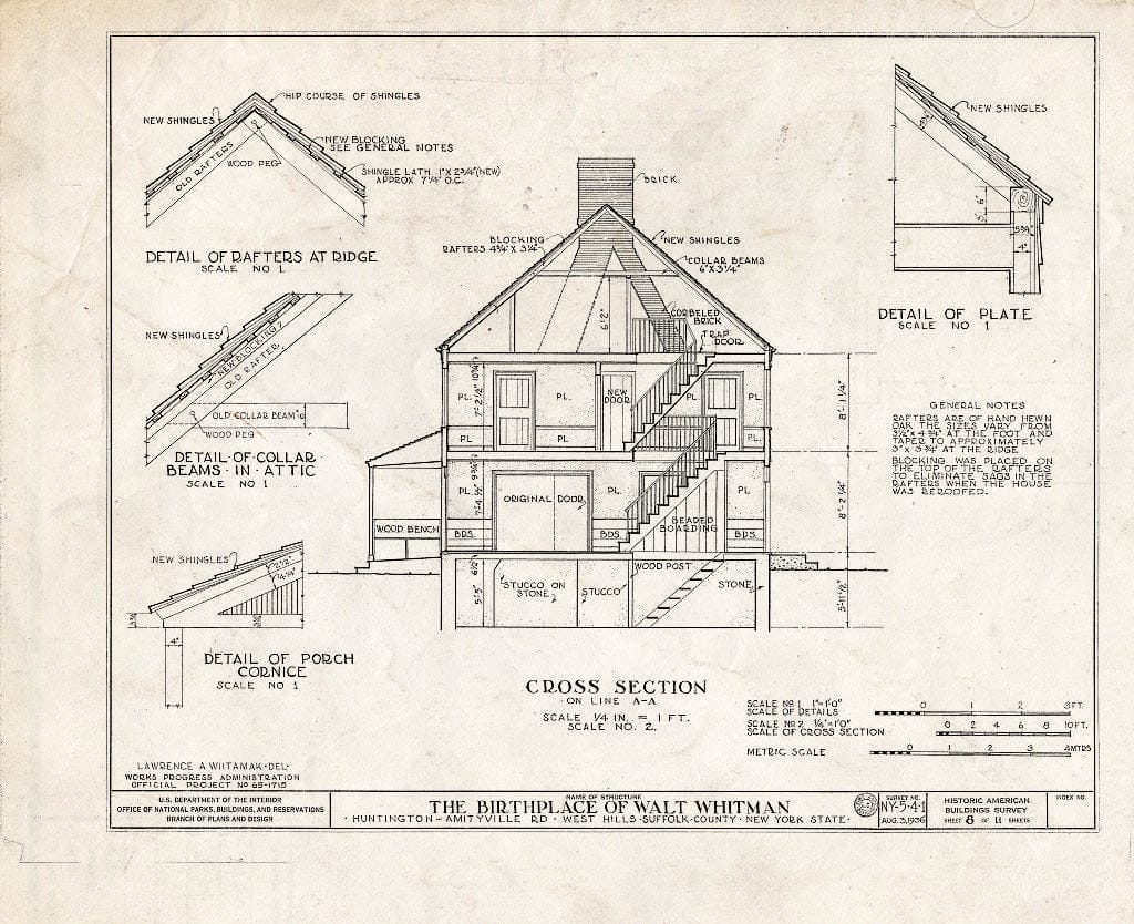 Blueprint HABS NY,52-WEHI,1- (Sheet 8 of 11) - Walt Whitman Birthplace, Amityville Road (State Route 110), West Hills, Suffolk County, NY