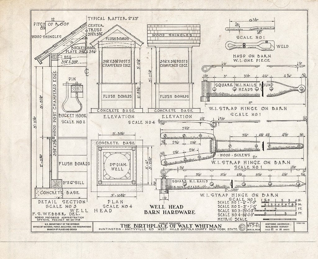 Blueprint HABS NY,52-WEHI,1- (Sheet 11 of 11) - Walt Whitman Birthplace, Amityville Road (State Route 110), West Hills, Suffolk County, NY
