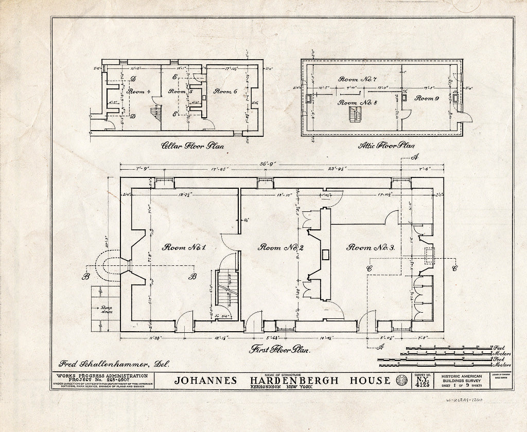 Blueprint HABS NY,56-KER,1- (Sheet 1 of 9) - Johannes Hardenbergh House, Kerhonkson, Ulster County, NY
