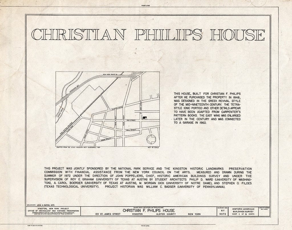Blueprint HABS NY,56-King,18- (Sheet 1 of 9) - Christian F. Philips House, 120 Saint James Street, Kingston, Ulster County, NY