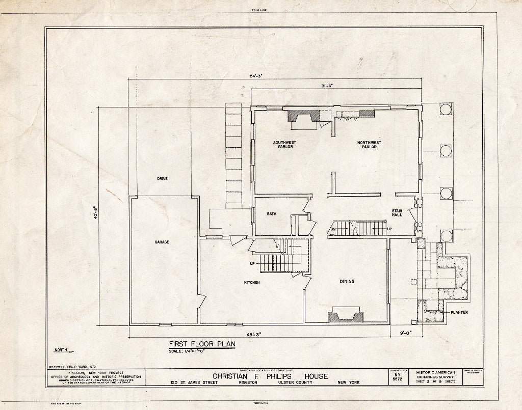 Blueprint HABS NY,56-King,18- (Sheet 3 of 9) - Christian F. Philips House, 120 Saint James Street, Kingston, Ulster County, NY