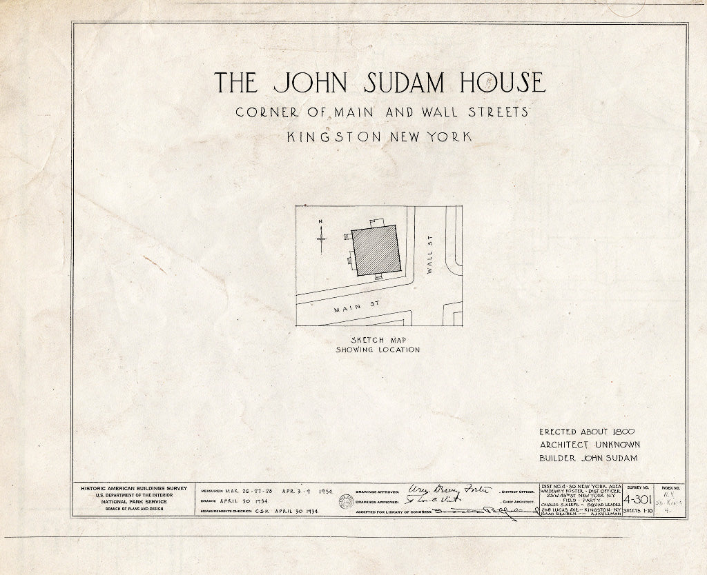 Blueprint HABS NY,56-King,4- (Sheet 0 of 10) - John Sudam House, Wall & Main Streets, Kingston, Ulster County, NY