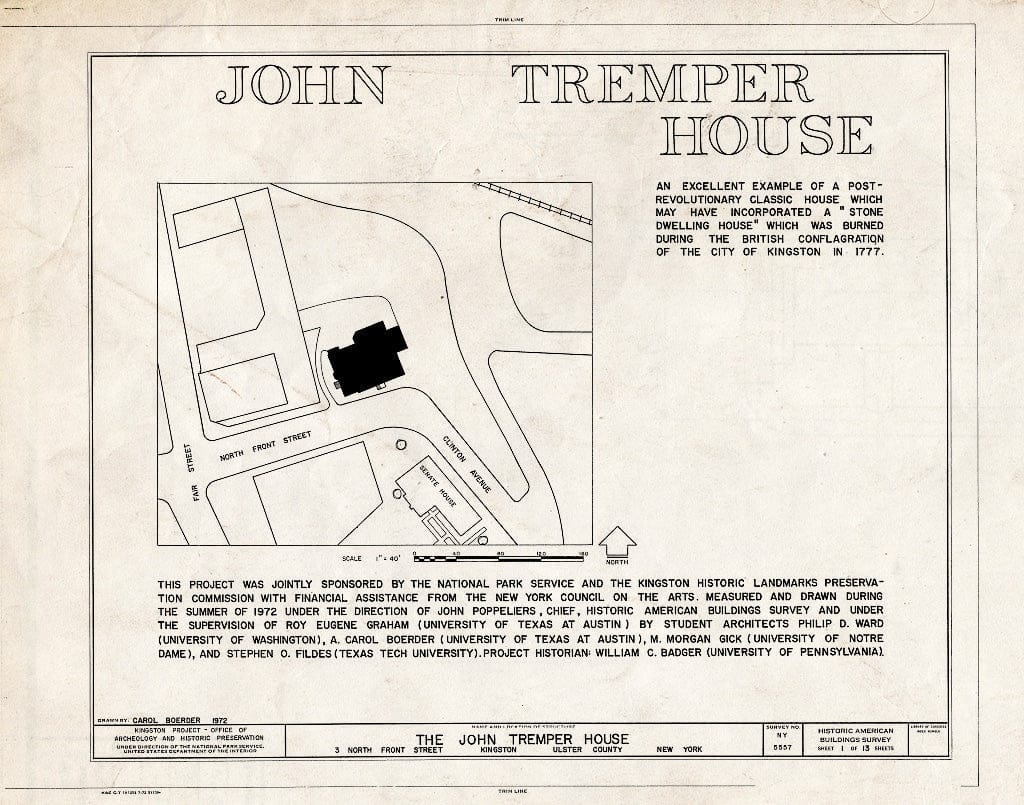 Blueprint HABS NY,56-King,12- (Sheet 1 of 13) - John Tremper House, 3 North Front Street, Kingston, Ulster County, NY