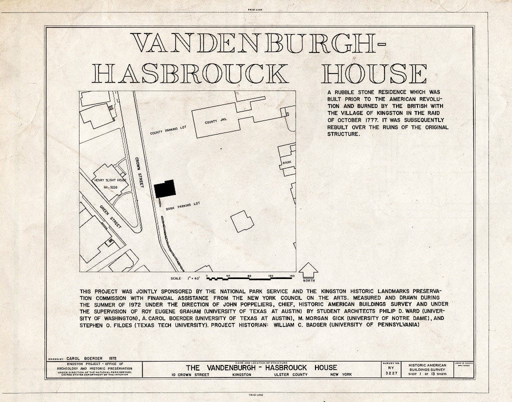 Blueprint HABS NY,56-King,8- (Sheet 1 of 13) - Vandenburgh-Hasbrouck House, 10 Crown Street, Kingston, Ulster County, NY