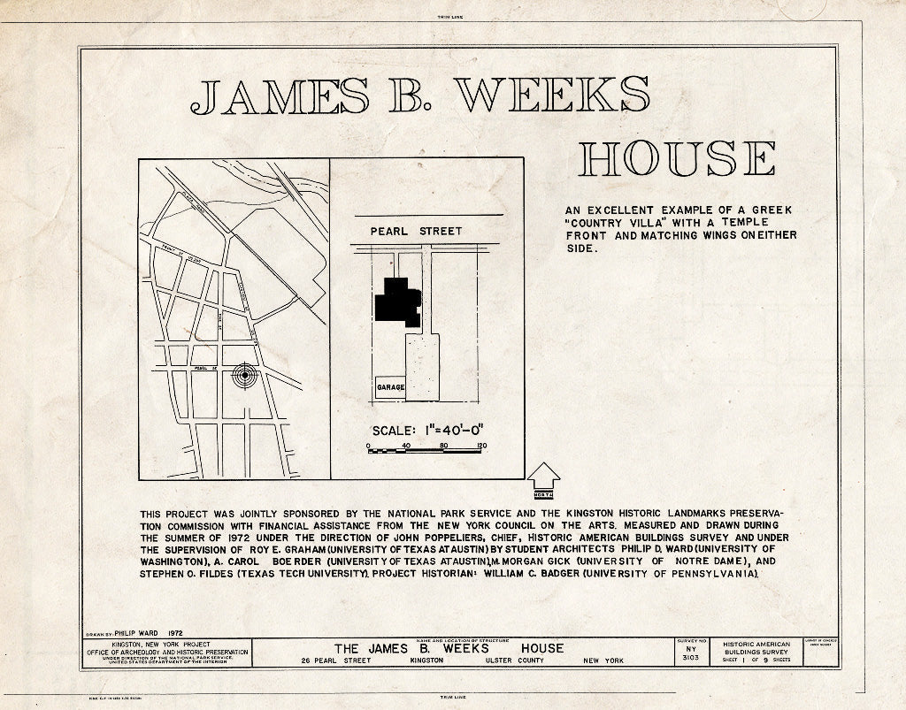 Blueprint HABS NY,56-King,26- (Sheet 1 of 9) - James B. Weeks House, 26 Pearl Street, Kingston, Ulster County, NY