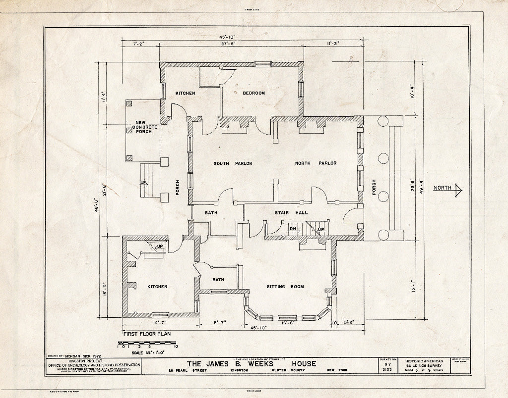 Blueprint HABS NY,56-King,26- (Sheet 3 of 9) - James B. Weeks House, 26 Pearl Street, Kingston, Ulster County, NY