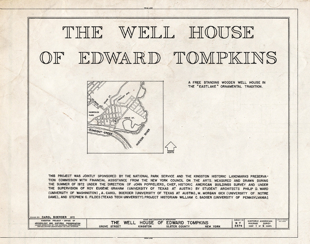 Blueprint HABS NY,56-King,19- (Sheet 1 of 2) - Edward Tompkins Well House, Grove Street, Kingston, Ulster County, NY