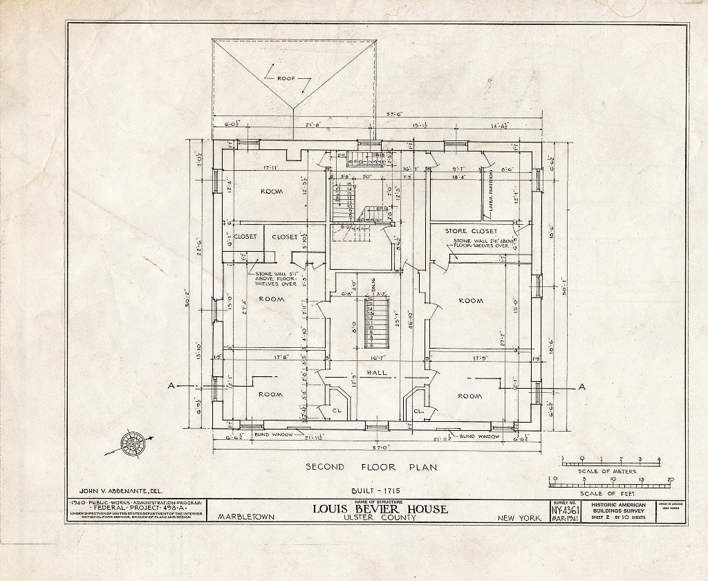 Blueprint HABS NY,56-MARB,1- (Sheet 2 of 10) - Louis Bevier House, State Route 213 Vicinity, Marbletown, Ulster County, NY