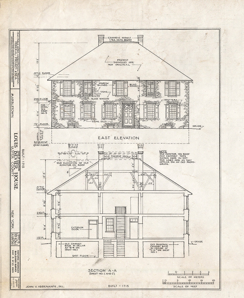 Blueprint HABS NY,56-MARB,1- (Sheet 3 of 10) - Louis Bevier House, State Route 213 Vicinity, Marbletown, Ulster County, NY