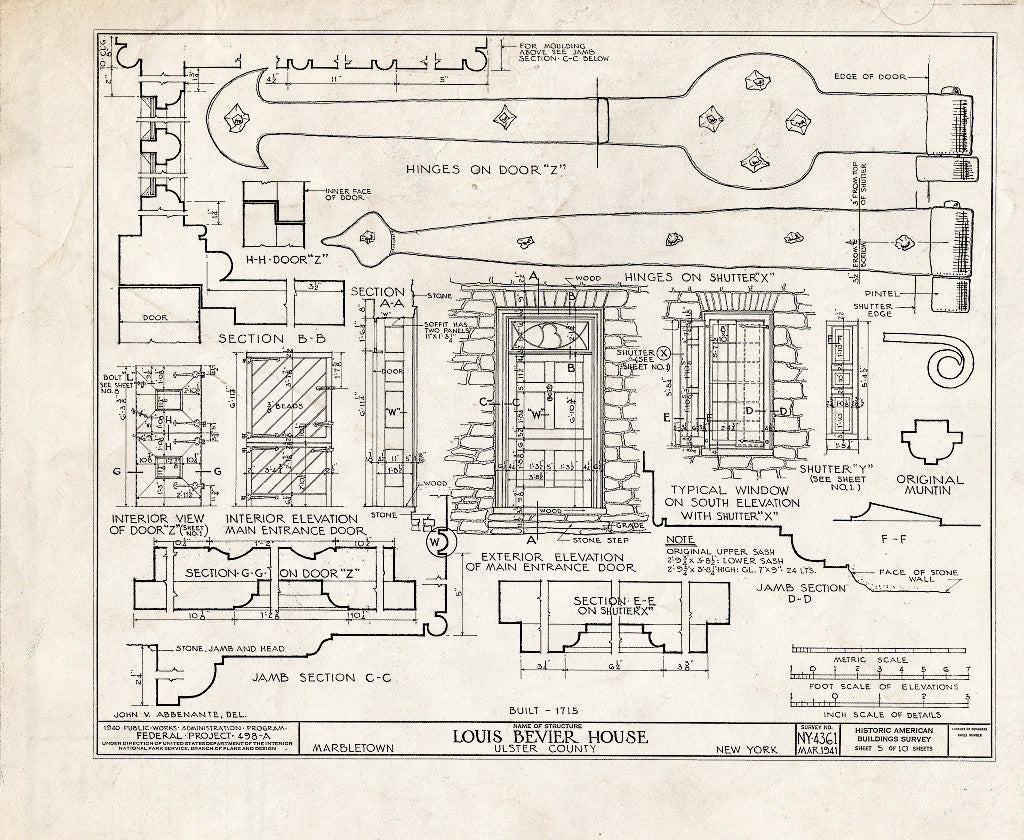Blueprint HABS NY,56-MARB,1- (Sheet 5 of 10) - Louis Bevier House, State Route 213 Vicinity, Marbletown, Ulster County, NY