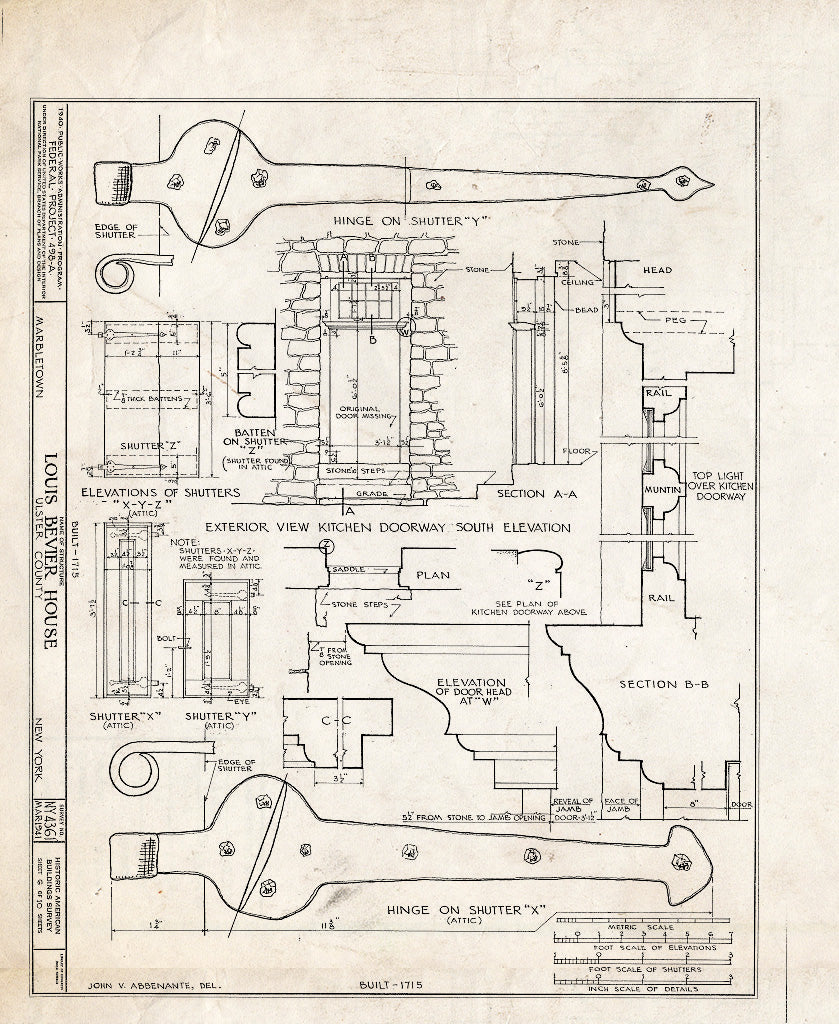 Blueprint HABS NY,56-MARB,1- (Sheet 6 of 10) - Louis Bevier House, State Route 213 Vicinity, Marbletown, Ulster County, NY
