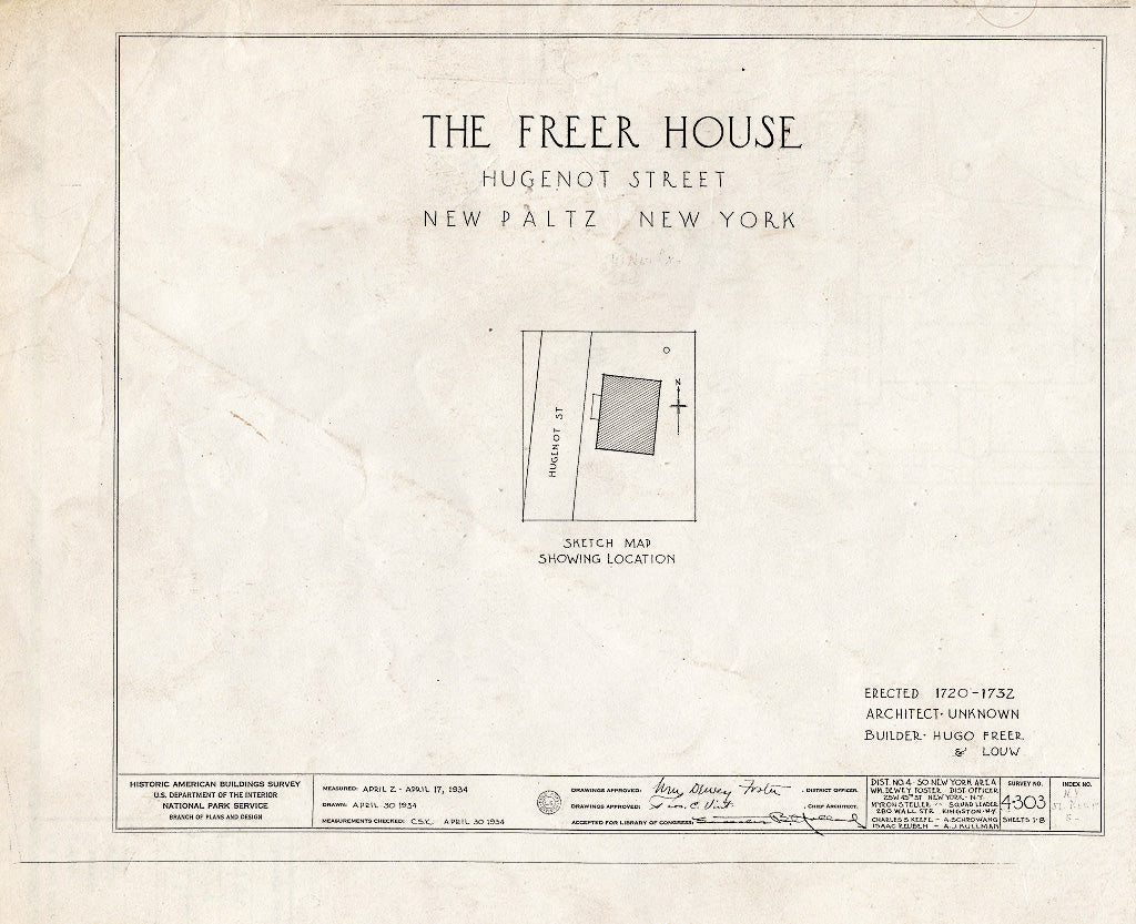 Blueprint HABS NY,56-NEWP,5- (Sheet 0 of 8) - Hughes Freer House, 32 Hugenot Street, New Paltz, Ulster County, NY