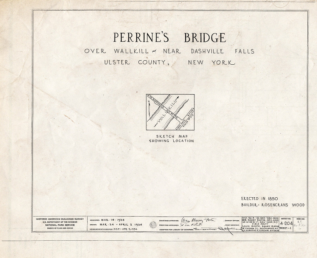Blueprint Title Sheet - Perrine's Bridge, Spanning Wallkill River, Rifton, Ulster County, NY