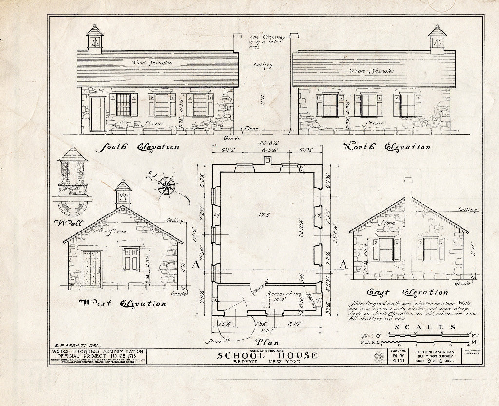 Blueprint HABS NY,60-Bed,1- (Sheet 3 of 4) - Schoolhouse & Post Office, Bedford Green, Bedford, Westchester County, NY