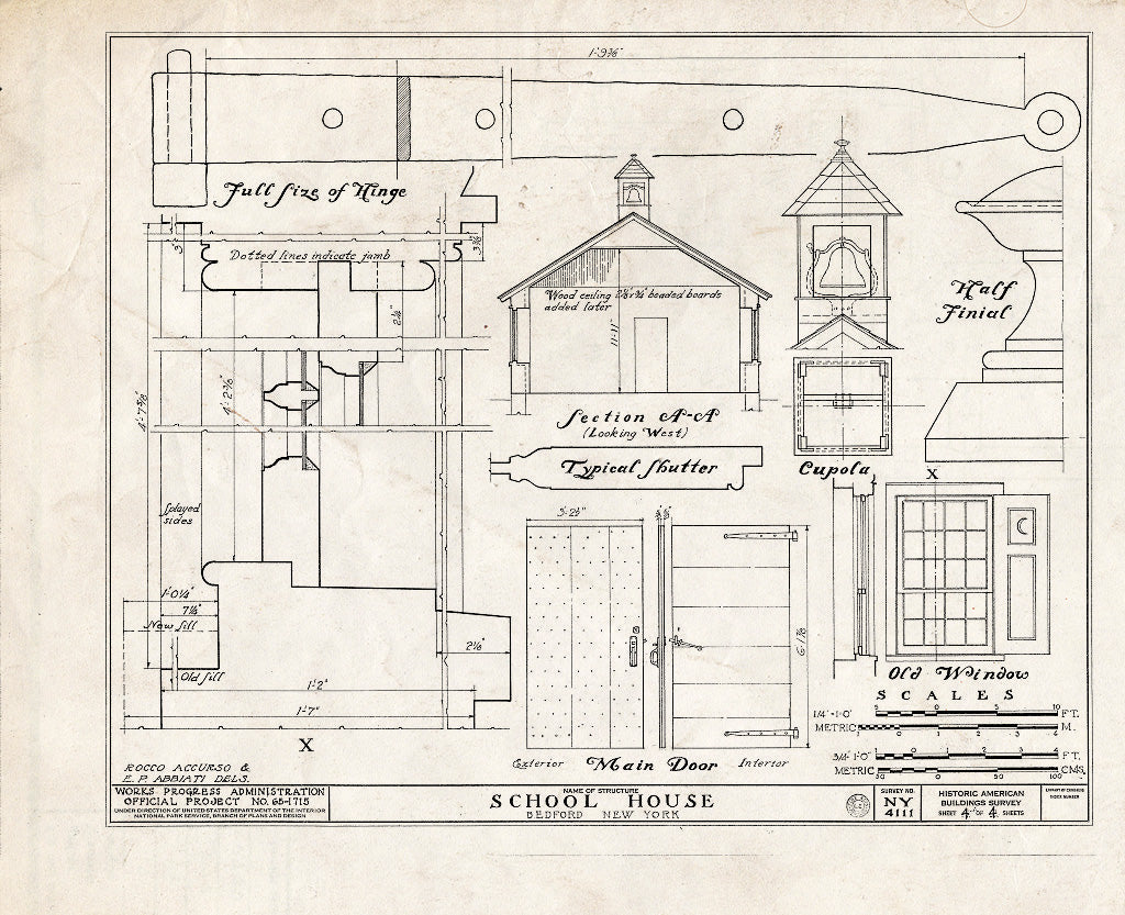 Blueprint HABS NY,60-Bed,1- (Sheet 4 of 4) - Schoolhouse & Post Office, Bedford Green, Bedford, Westchester County, NY