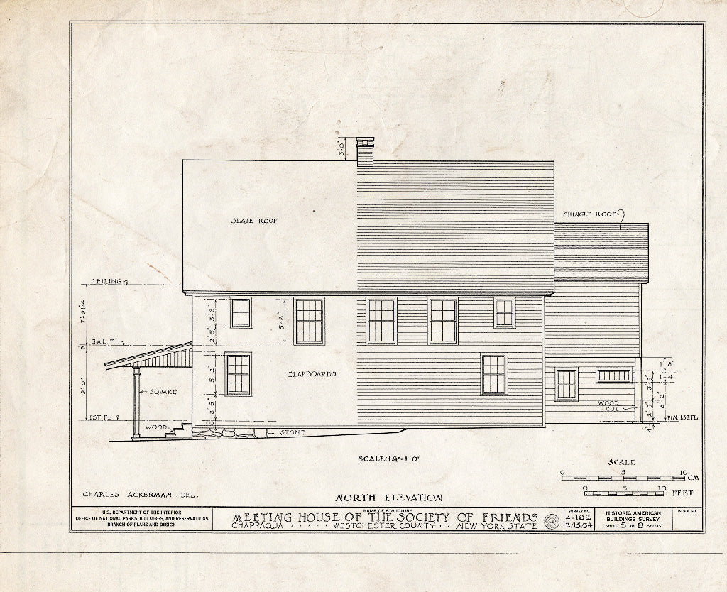 Blueprint HABS NY,60-CHAP.V,1- (Sheet 5 of 8) - Society of Friends Meetinghouse, Pine's Bridge Road, Chappaqua, Westchester County, NY