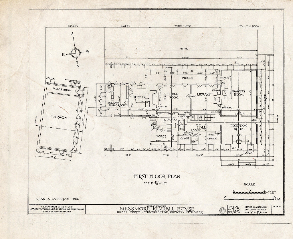 Blueprint HABS NY,60-DOBF,1- (Sheet 2 of 10) - Messmore Kendall House, Albany Post Road, Dobbs Ferry, Westchester County, NY