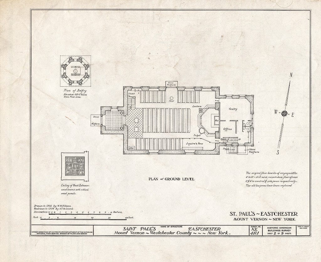 Blueprint HABS NY,60-MOUV,1- (Sheet 2 of 9) - St. Paul's Church, 897 South Columbus Avenue, Mount Vernon, Westchester County, NY