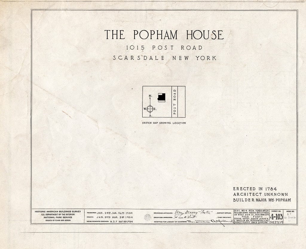 Blueprint HABS NY,60-Scard,1- (Sheet 0 of 9) - Popham House, 1015 Post Road, Scarsdale, Westchester County, NY