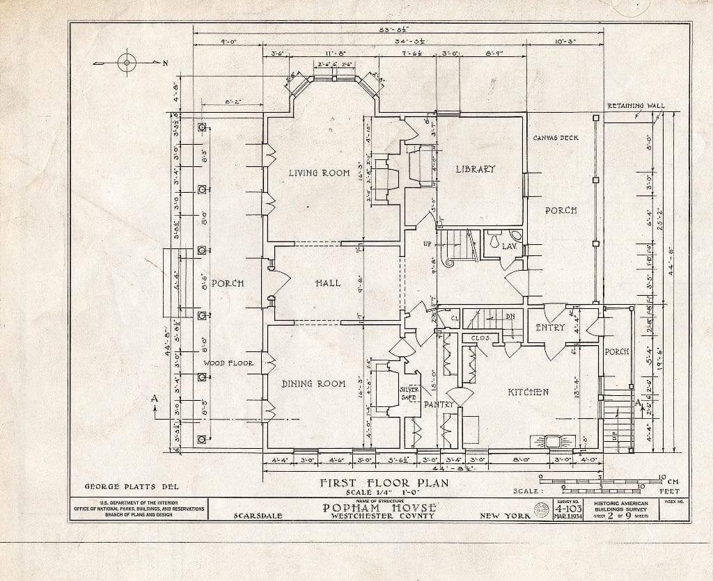 Blueprint HABS NY,60-Scard,1- (Sheet 2 of 9) - Popham House, 1015 Post Road, Scarsdale, Westchester County, NY
