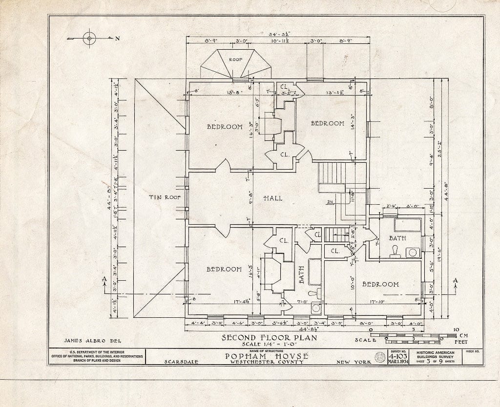 Blueprint HABS NY,60-Scard,1- (Sheet 3 of 9) - Popham House, 1015 Post Road, Scarsdale, Westchester County, NY