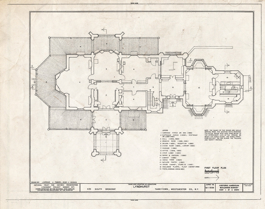 Blueprint HABS NY,60-TARY,1A- (Sheet 3 of 16) - Lyndhurst, Main House, 635 South Broadway, Tarrytown, Westchester County, NY