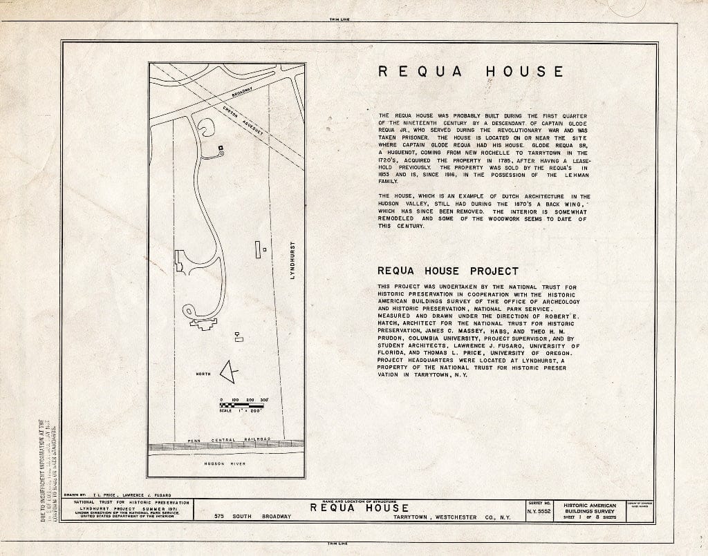 Blueprint HABS NY,60-TARY,3- (Sheet 1 of 8) - Requa House, 575 South Broadway, Tarrytown, Westchester County, NY