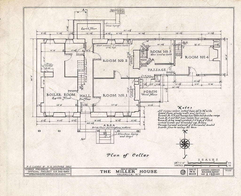 Blueprint HABS NY,60-VAL.V,1- (Sheet 1 of 13) - Elijah Miller House, West Lake Drive, Valhalla, Westchester County, NY